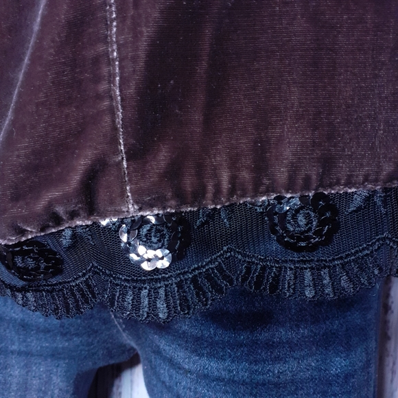 Waltex Spa fairy grunge spaghetti strap velvet blouse w/ sequins &  floral lace - Picture 6 of 15